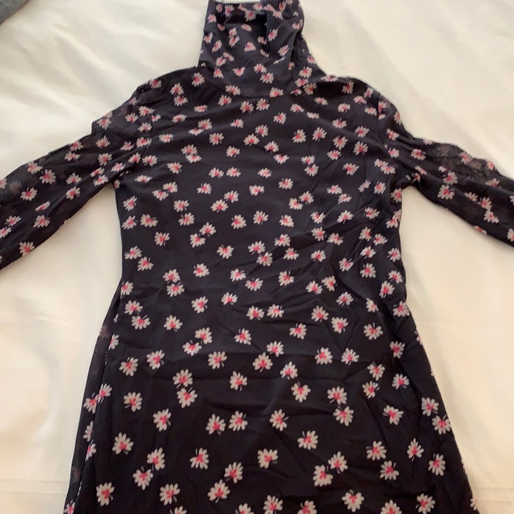 Navy floral mesh turtleneck